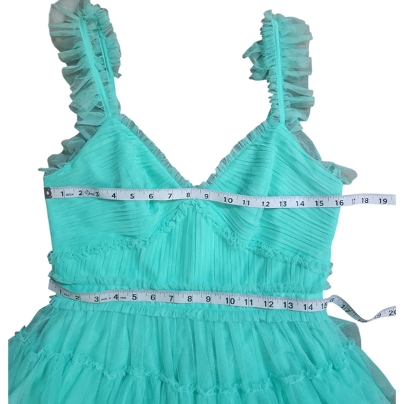 Betsy & Adam Maxi Dress Mesh Green New Sweetheart Neckline Ruffle Tier Sz 10 - Picture 7 of 10